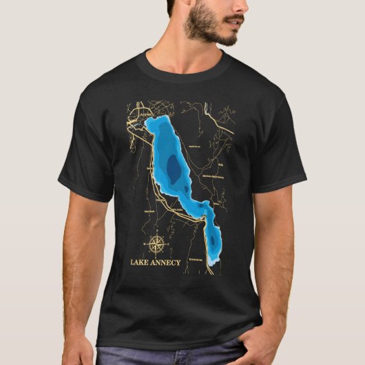 Annecy Lake Map,フランスの自然愛好家へのお土産 Tシャツ (正面)