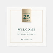 ANNIVERSARYビジネス企業のホワイトグリーン金ゴールド スタンダードカクテルナプキン (正面)