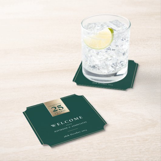 ANNIVERSARYビジネス企業のホワイトグリーン金ゴールド ペーパーコースター (インサイチュ)