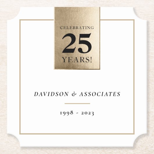 ANNIVERSARYビジネス企業のホワイトブラック金ゴールド ペーパーコースター (正面)