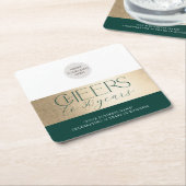 ANNIVERSARY企業のビジネスエレガントのグリーン金ゴールド スクエアペーパーコースター (アングル)