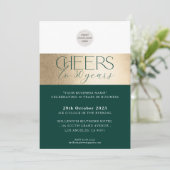 ANNIVERSARY企業のビジネスエレガントのグリーン金ゴールド 招待状 (スタンド正面)