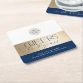 ANNIVERSARY企業の事務エレガント海軍金ゴールド スクエアペーパーコースター (アングル)