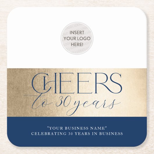 ANNIVERSARY企業の事務エレガント海軍金ゴールド スクエアペーパーコースター (正面)