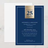 ANNIVERSARY企業の事務スタイリッシュ海軍金ゴールド 招待状 (正面/裏面)