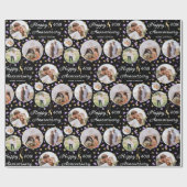 Anniversary 5 Photo Collage Purple Black Faux Gold ラッピングペーパー (フラット)