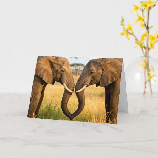 Anniversary African Elephants In Savannah Grass カード (黄色い花)