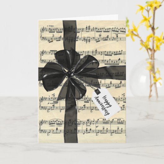 Anniversary Black Bow On Sheet Music  カード (黄色い花)