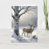 Anniversary Deer with Initials on Tree Heart シーズンカード (正面)