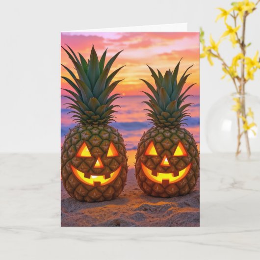 Anniversary Halloween Pineapple Jack-o-lanterns カード (黄色い花)