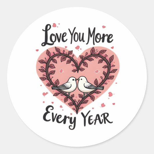Anniversary Heart Birds Love You More Romantic  ラウンドシール (正面)
