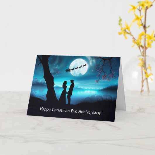 Anniversary on Christmas Eve Couple in Moonlight カード (黄色い花)