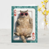 Anniversary Queen of Hearts Cat カード (黄色い花)