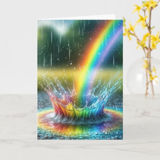 Anniversary Rainbow Splashing In a Puddle カード (黄色い花)