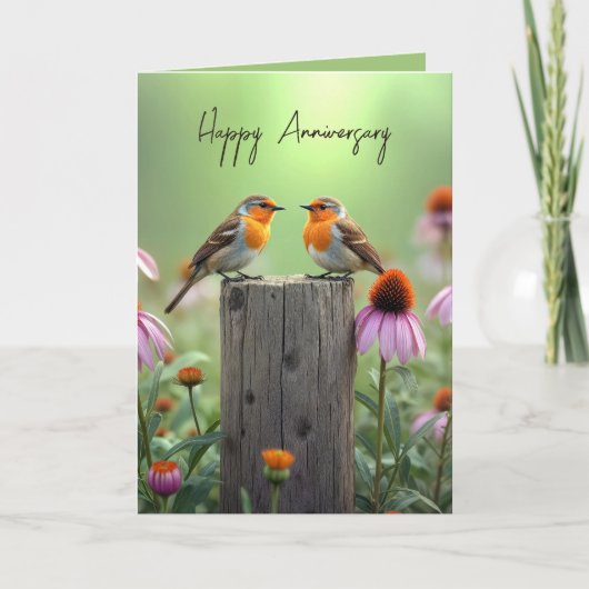 Anniversary Songbirds On a Fence Post  カード (正面)