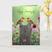 Anniversary Songbirds On a Fence Post  カード (黄色い花)