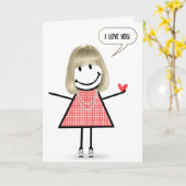 Anniversary Stick Figure Girl With Speech Bubble カード (黄色い花)