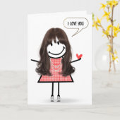 Anniversary Stick Figure Girl With Speech Bubble カード (黄色い花)