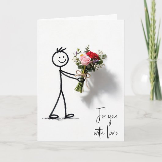 Anniversary Stickman With Rose Bouquet カード (正面)