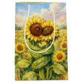 Anniversary Sunflowers Hugging Each Other ミディアムペーパーバッグ (正面)