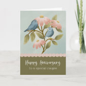 Anniversary to a Special Couple Floral Blue Bird カード (正面)