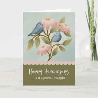 Anniversary to a Special Couple Floral Blue Bird  カード