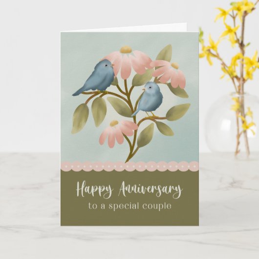 Anniversary to a Special Couple Floral Blue Bird カード (黄色い花)