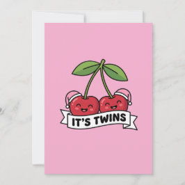 Annonce Jumeaux Filles It's Twins Cerises Bonnets 招待状