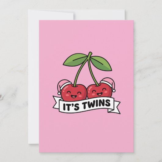 Annonce Jumeaux Filles It's Twins Cerises Bonnets  招待状 (正面)