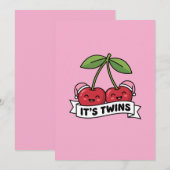 Annonce Jumeaux Filles It's Twins Cerises Bonnets  招待状 (正面/裏面)