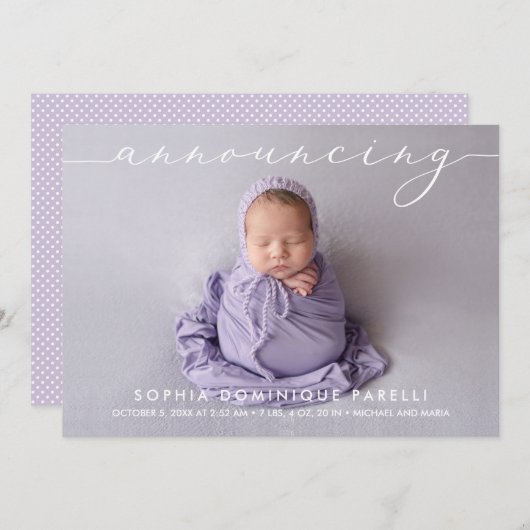 Announcing Baby Girl Photo Birth Announcements (正面/裏面)