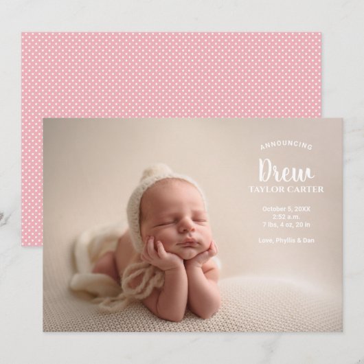 Announcing Our Baby Girl Photo Birth Announcement (正面/裏面)