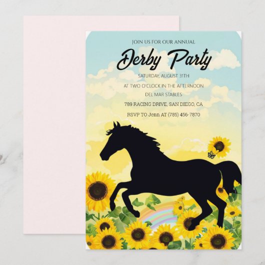 Annual Derby Party Invitation with Sunflowers and  招待状 (正面/裏面)