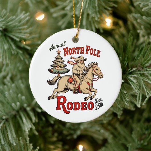 Annual North Pole Rodeo Dec 25th Cowboy Santa West セラミックオーナメント (ツリー)