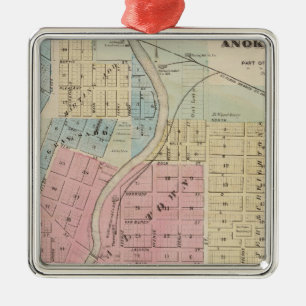 Anoka、Anoka郡、ミネソタの地図 メタルオーナメント