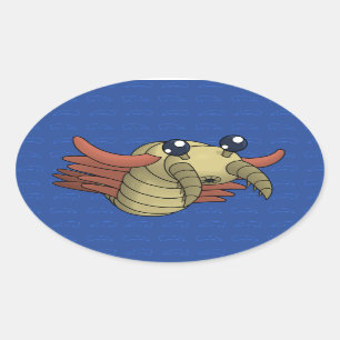 Anomalocaris-珍しいエビ 楕円形シール