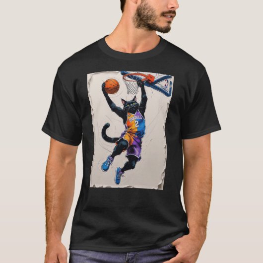 Another black cat dunking a basketball! tシャツ (正面)