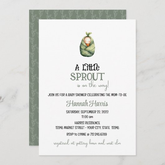 Another Little Sprout on the Way Baby Invitation 招待状 (正面/裏面)