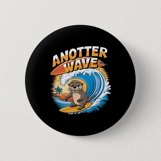 Anotter Wave - 面白いサーフィンのダジャレ サーファー カッコウアザラシ 缶バッジ (正面)