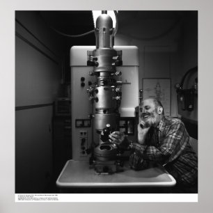 Ansel Adams with Electron Microscope, April, 1965 ポスター