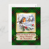 Anstrather Crest & タータンチェック(ロビン付き) パーソナライズされた シーズンポストカード (正面/裏面)