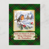 Anstrather Crest & タータンチェック(ロビン付き) パーソナライズされた シーズンポストカード (正面)