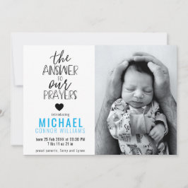 Answer to Our祈りの言葉フォトブルーボーイ誕生 案内状