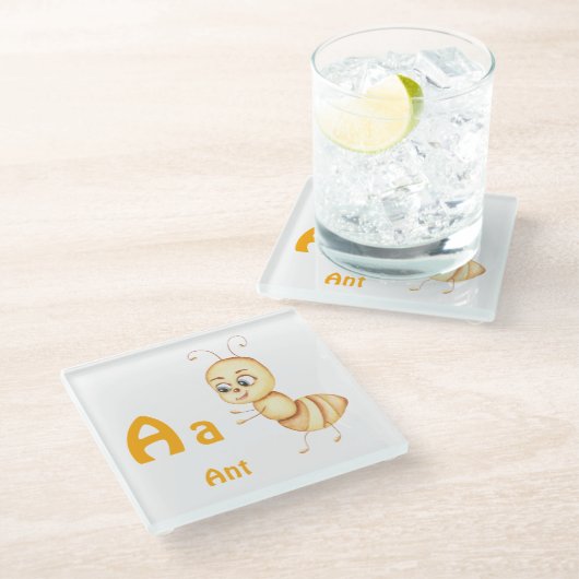 Ant personalize ABC: Letter A - 名前を入れる ガラスコースター (アングル)