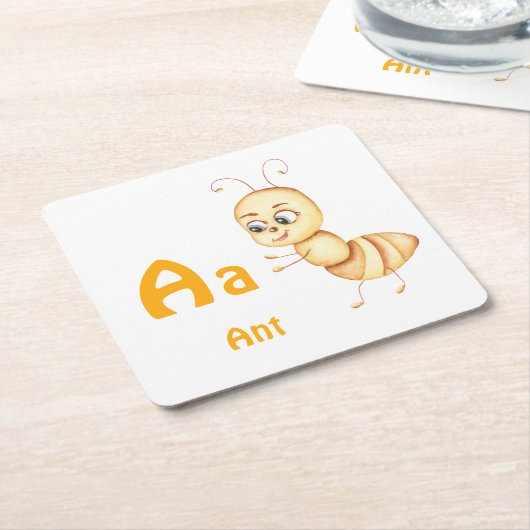 Ant personalize ABC: Letter A - 名前を入れる スクエアペーパーコースター (アングル)