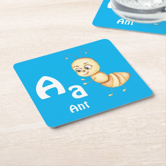 Ant personalize ABC: Letter A - 名前を入れる スクエアペーパーコースター (アングル)
