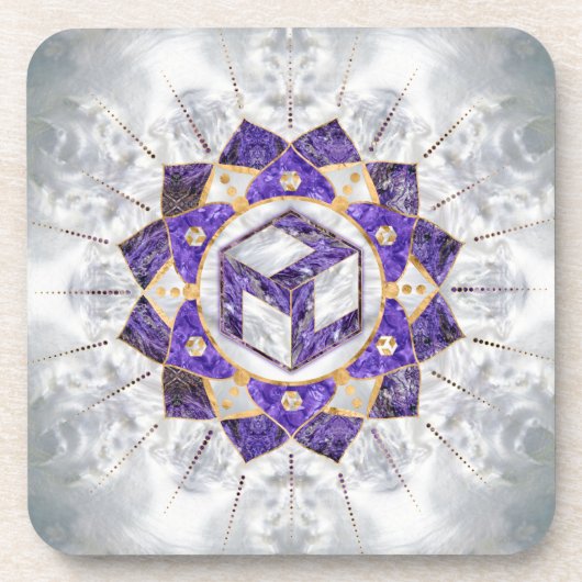 Antahkarana in Lotus Mandala- Amethyst and Pearl コースター (正面)