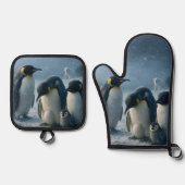 Antarctica, huddle emperor, penguin family met and 鍋つかみ&鍋敷きセット (正面)