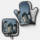 Antarctica, huddle emperor, penguin family met and 鍋つかみ&鍋敷きセット (正面/裏面)