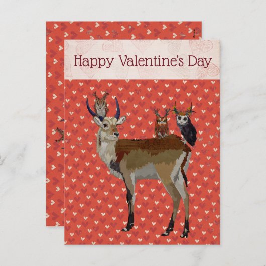 ANTELOPE & ANTLER OWLSバレンタインデーのはがき シーズンポストカード (正面/裏面)
